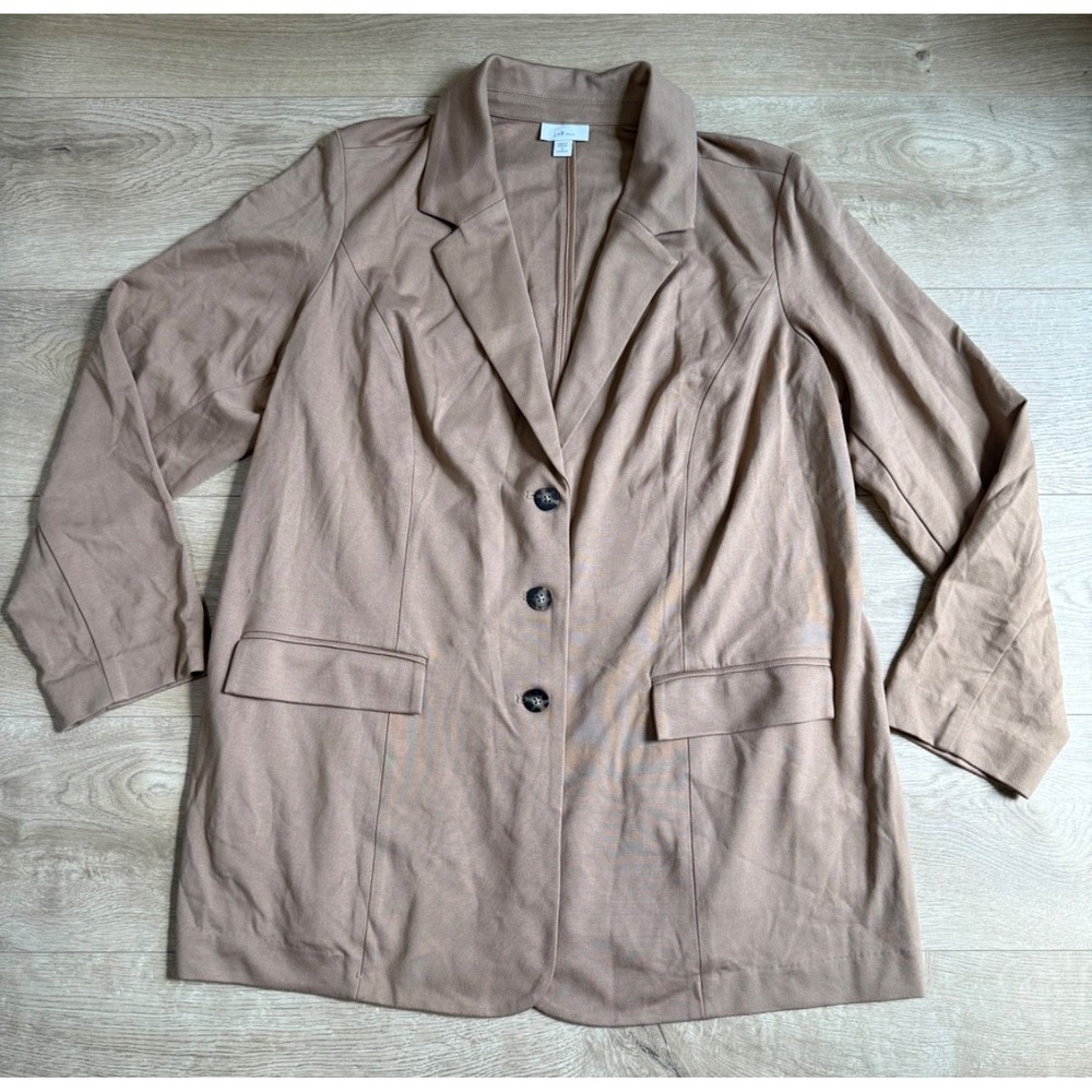 J Jill Blazer Women 1X Plus Ponte Knit Tan Stretch Classic Layer Staple Capsule